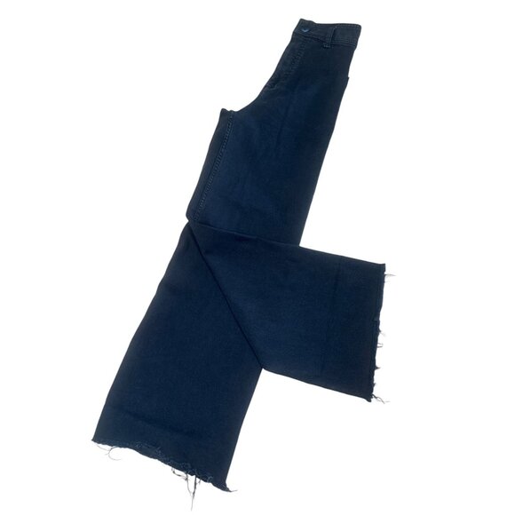 Zara Marine Jeans Womens 0 Black Wide Leg Straight High Rise Raw Hem Bohemian - Picture 10 of 16